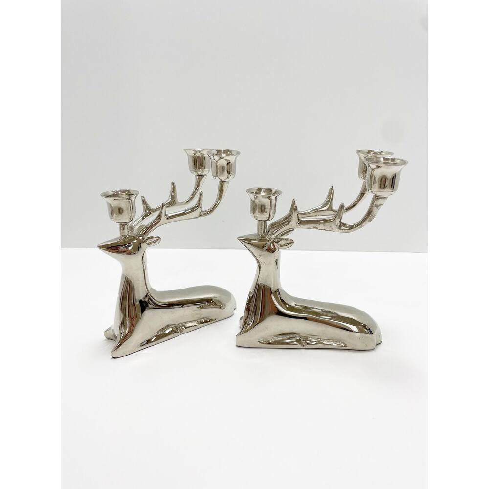 Target Reindeer Candelabra Candles Sliver Stick Holder Holds 3 Christmas Set